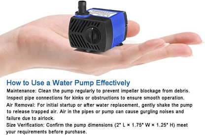 AQUANEAT Small Fountain Pump, 80 GPH Mini Submersible Water Pump with 3.3 ft Tubing, for Aquarium Fish Tank, Pet Water Fountain, Hydroponics, Pond Waterfall Filter Pump