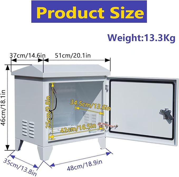 Pond Aerator Weatherproof Outdoor Cabinet, Air Pump 20”W×14.6”D×18”H with Cooling Fan,pre-wired outlet