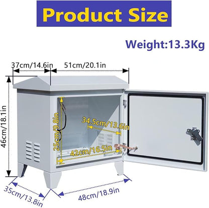 Pond Aerator Weatherproof Outdoor Cabinet, Air Pump 20”W×14.6”D×18”H with Cooling Fan,pre-wired outlet