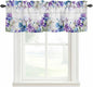 Spring Flowers Curtain Valances for Windows, Kitchen Valance Window Treatment, Watercolor Garden Florals Wooden Grain Light Filtering Block Curtains for Bathroom/Bedroom/Living Room 54'' x 18''