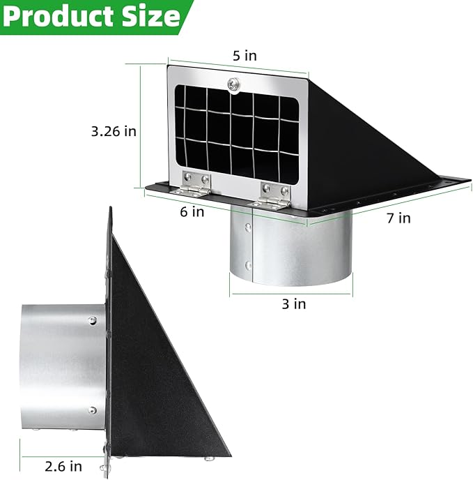 3 Inch Dryer Vent Cover Outside with Mesh & Cushioned Flap,Metal Wall Vent Exhaust Vent Cover,Exterior Dryer Vent Hood Wall Mount Extractor Vent,Outdoor Dryer Vent Cover for Laundry AC Air Vents-Black