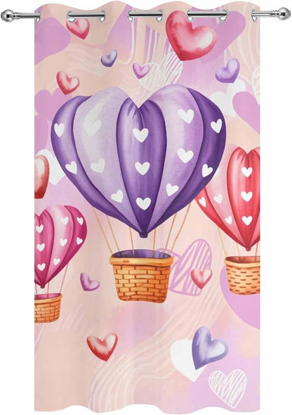 Hot Air Balloons Waterproof Outdoor Curtains for Patio, Windproof Weatherproof Curtains with Weighted Hem, Valentine's Day Watercolor Love Balloons Light Filtering Privacy Drapes for Porch 54"x 95"