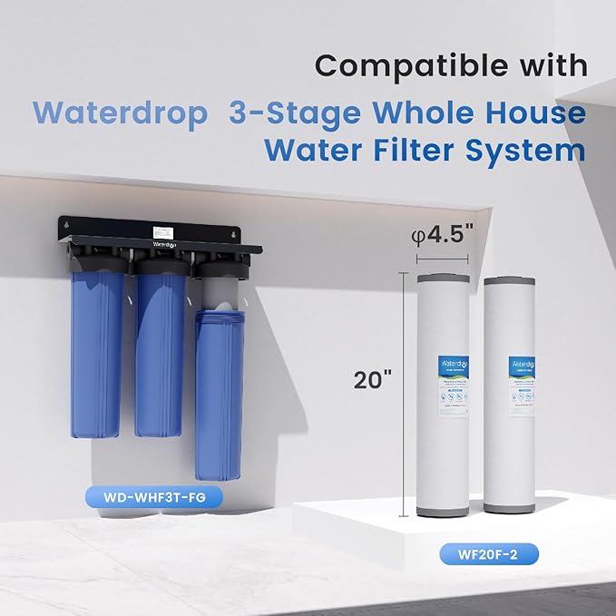 Waterdrop Whole House Water Filter, Carbon Filter, Reduce Iron & Manganese Filter Cartridge, Replacement for, Any 20" x 2.5" System, 5 Micron, 2 Pack