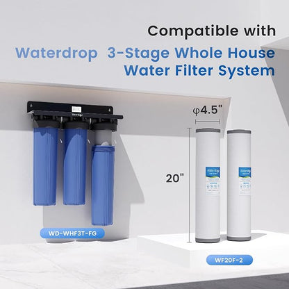 Waterdrop Whole House Water Filter, Carbon Filter, Reduce Iron & Manganese Filter Cartridge, Replacement for, Any 20" x 2.5" System, 5 Micron, 2 Pack