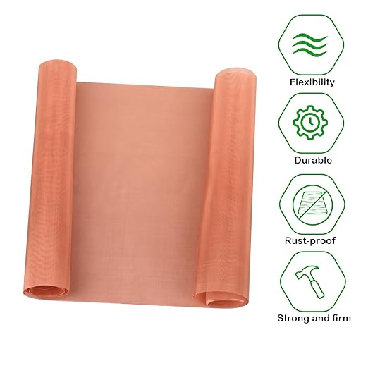 Copper Mesh Screen - 11.8" x 118", 100 Mesh, Dense Filter, 99.9% Pure Copper Fabric DIY Kit for Window Protection