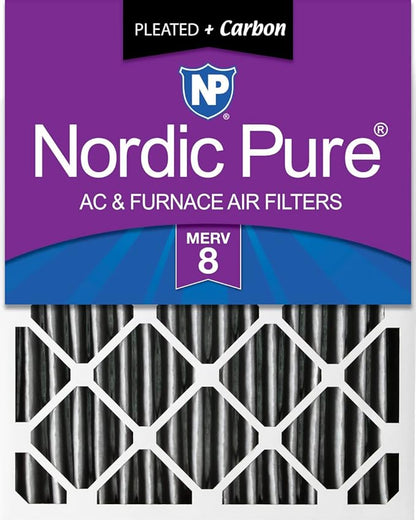 Nordic Pure 16x24x4 (Actual Size: 15 3/8 x 23 3/8 x 3 5/8) Pleated Plus Carbon Air Filters MERV 8 1 Pack