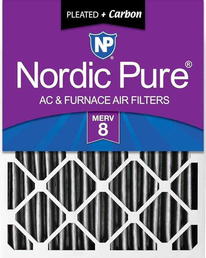 Nordic Pure 16x25x4 (Actual Size: 15 1/2 x 24 1/2 x 3 5/8) Pleated Plus Carbon Air Filters MERV 8 1 Pack