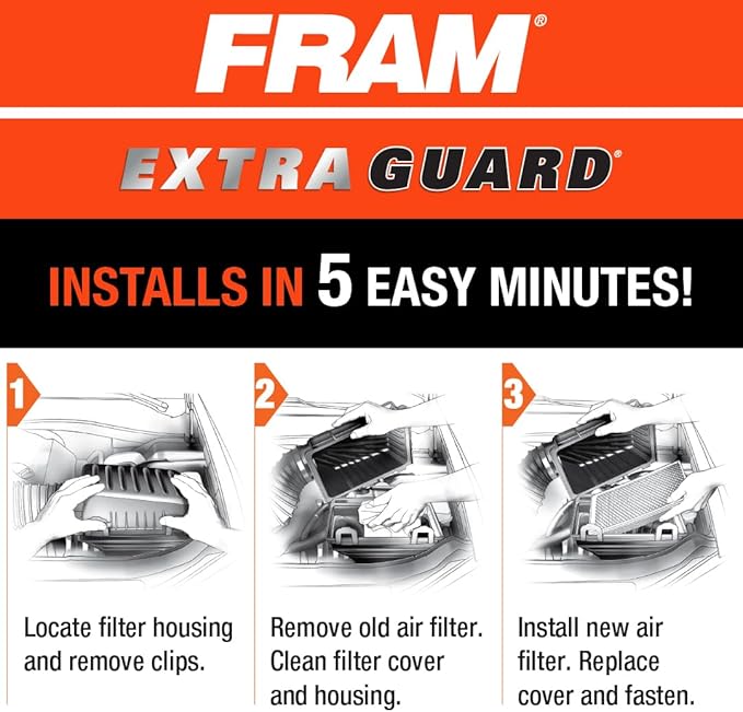 FRAM Extra Guard CA10228 Replacement Engine Air Filter for Select Dodge Nitro and Jeep Liberty Model Years, Provides Up to 12 Months or 12,000 Miles Filter Protection (Pack of 2)