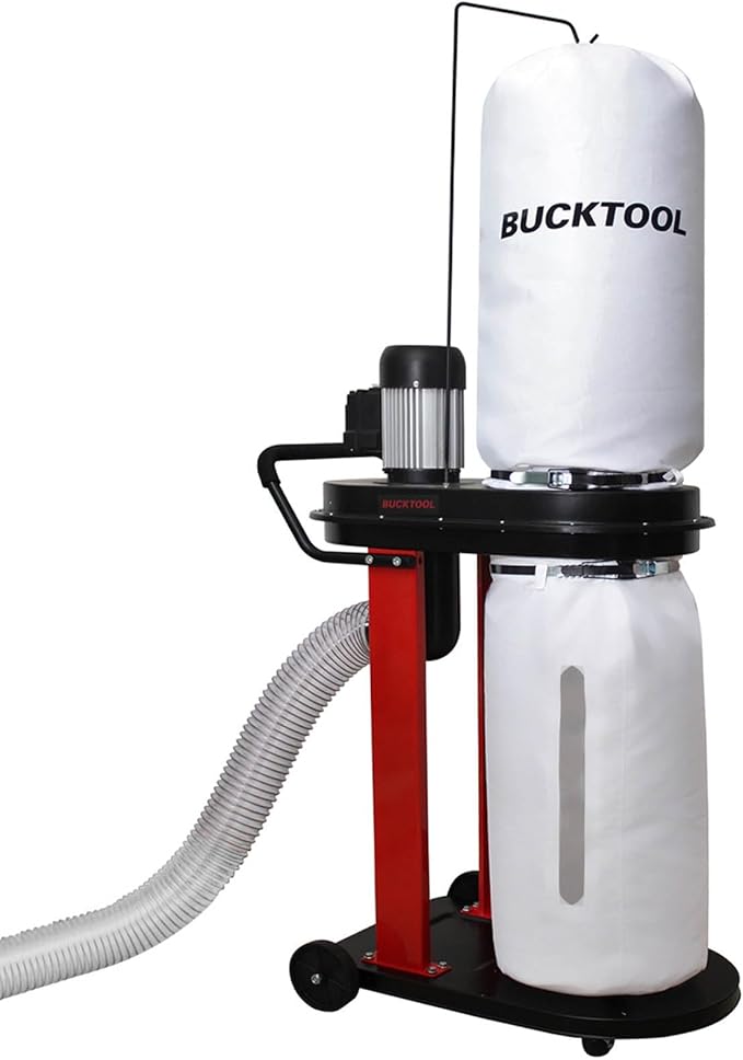 BUCKTOOL 1.2 HP Auto Start 750CFM Dust Collector with 3 Dust Collection Bag,13 Gallon and 5 PCS Reducer for Woodworking