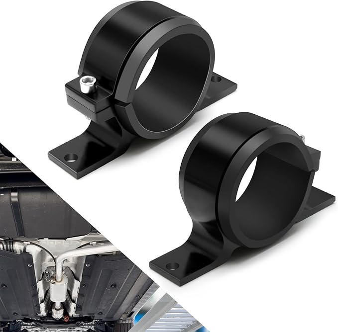 2 Pcs Universal Car Fuel Pump Fuel Filter Mounting Bracket Aluminum Clamp Holder with Rubber Insert, Black Hard Aluminum Anodized Accessories Suitable for Vehicle Fuel Oil Line (50 to 55 mm)