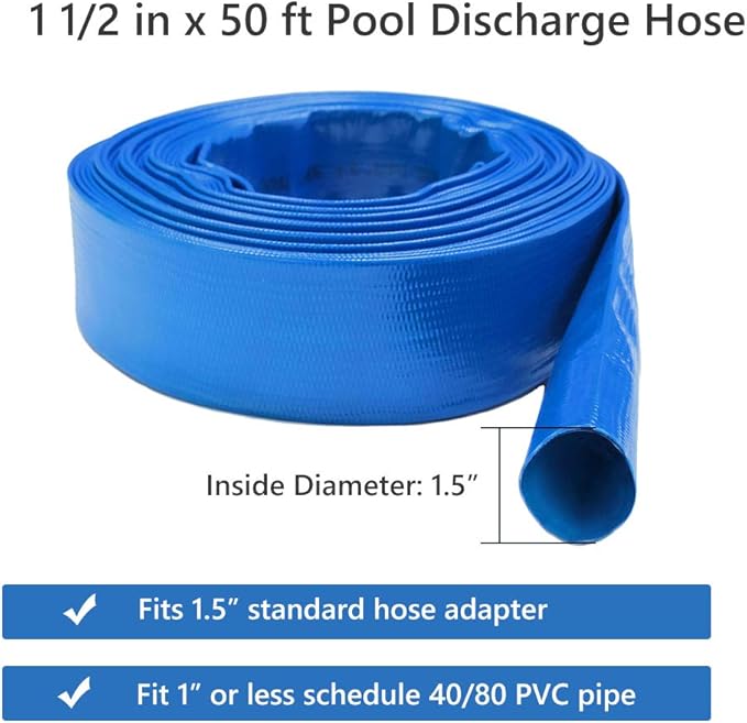 Eastrans 1 1/2 IN x 50 FT Pool Backwash Hose, Heavy Duty Flat Discharge Hose, Weather and Burst Resistant, Best Pool Hoses for Inground Pools, Pool Filter Hose & Pool Drain Hose