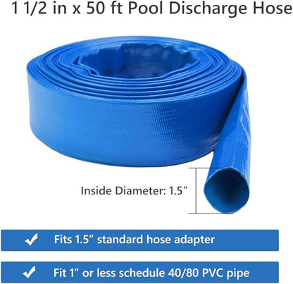 Eastrans 1 1/2 IN x 50 FT Pool Backwash Hose, Heavy Duty Flat Discharge Hose, Weather and Burst Resistant, Best Pool Hoses for Inground Pools, Pool Filter Hose & Pool Drain Hose