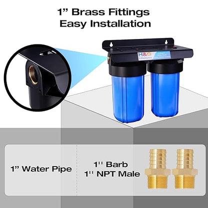 H&G Lifestyles Whole House Water Filter System,Iron Filter for Well Water,2-Stage Water Softener Filtration System, Eliminate Sulfur Smell in Well Water,10" x 4.5" Cartridge,1" Barb Brass Adapter