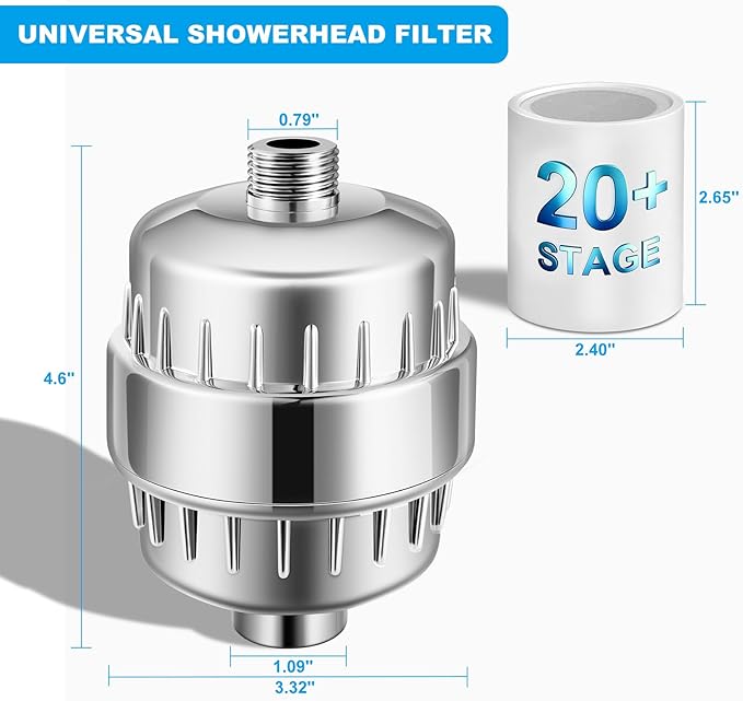 20 Stage Shower Filter, Powerful Shower Head Water Filter for Hard Water, Showerhead Filters to Remove Chlorine Toxic Chemicals & Improve Water Efficiently, Good for Health, Easy to Install