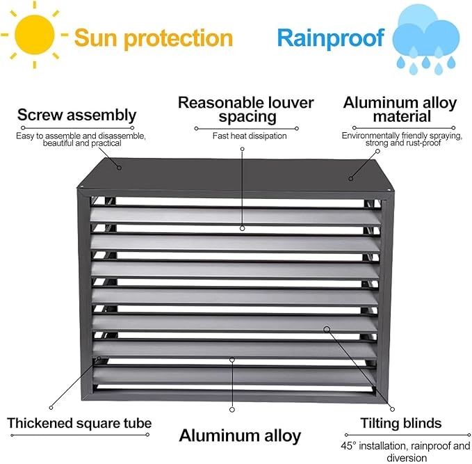 Split Air Conditioner Fence Privacy Screen 4 Panel, Aluminum Air Conditioner and Heat Pump Cover, Trash can Enclosure, Outdoor Flower Stand (White 110x60x80cm/43x24x31.5in)