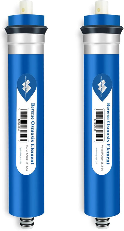 Membrane Solutions 36 GPD Reverse Osmosis Membrane, 11.75 inch x 1.75 inch RO Membrane Replacement for Under Sink Home Drinking RO Water Purifier System (2-Pack)