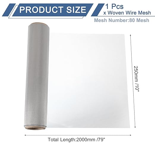 uxcell 80 Mesh 79" x 10" Woven Wire Mesh, 316 Stainless Steel Air Vent Filter Screen, Window Screen Mesh for DIY Projects Vents Cover Filtration Animals Fence