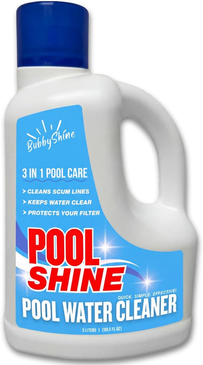 3-in-1 Pool Cleaner & Clarifier - Pool Chemicals, Pool Enzyme Cleaner, Water Clarifier, Waterline Scum Control, Filter Care, Clear Water Finish, 3 Liter (101.5 fl oz) - BubbyShine