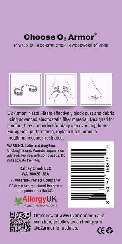 O2 Armor Nose Filters for Welders & Allergies - Nose Filter for Dust - Nasal Filters for Welding - Nose Dust Mask for Construction (30 Pack - 3x10, Size Small)