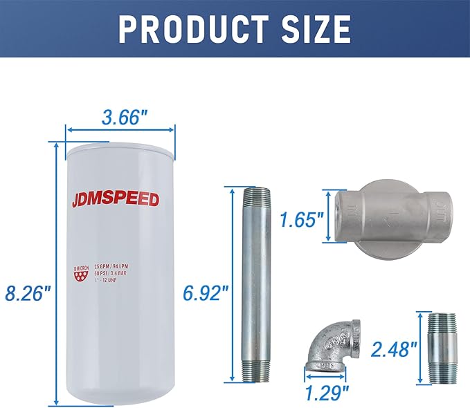 1200KTF7018 Fuel Filter Spin-on Particulate Replacement for Transfer Pump FR112 FR1210G FR610G 25 GPM 3/4” with 1200KTG9075 Filter Head and 3/4” ST Elbow and 3/4 x 7” Nipple