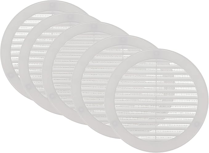 Vent Systems 6" Inch (Opening Dimensions) - Pack of 5 - White Soffit Vent Cover - Plastic Round Air Vent Grille - Built-in Mesh Screen - HVAC Register Louver for Bathroom, Home, Kitchen