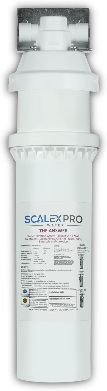 The Answer - 12in Quick Change 3/8in Auto Shut Off Head and Water Filter Combo Kit, High Capacity (up to 7500 gals) Prevents Limescale; Chlorine, Chloramines, Odors (SXP-12TARC)