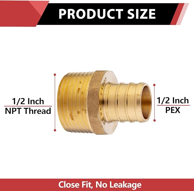 100 PCS EFIELD Pex Barb Crimp Brass Fittings 1/2 inch x 1/2 inch NPT Male Adapters, ASTM F1807,(PEX1807017-100PCS)
