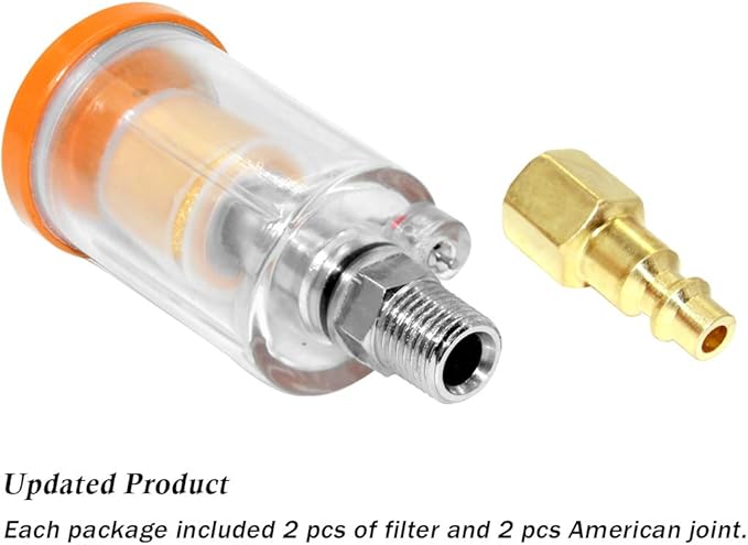 beduan Water Oil Separator Filter, 1/4" NPT Male and Female Thread Spray Gun Filters Air Compressor Fitting Compressed Orange（Pack of 2）