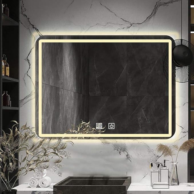 Rectangle Bathroom Mirror with Lights Touch Control Switch Demister Pad,3 Color Lighting Modes