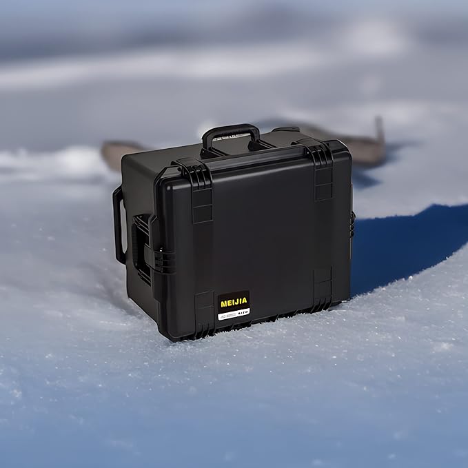 MEIJIA Portable All Weather Waterproof Rolling Hard Camera Case with Customizable Fit Foam and Wheels, 24.6"X19.7"X14.4",Elegant Black