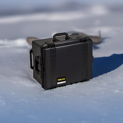 MEIJIA Portable All Weather Waterproof Rolling Hard Camera Case with Customizable Fit Foam and Wheels, 24.6"X19.7"X14.4",Elegant Black