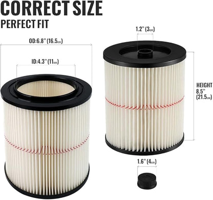 17816/9-17816 Red-Stripe Cartridge Filter Replacement – Compatible with Craftsman 5–32 Gallon Wet/Dry Shop Vac – Washable Pleated Vacuum Filter, 2 Pack