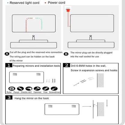 Bathroom Mirror with LED Lights，LED Bathroom Mirror，Smart Lighted Bathroom Mirror for Wall，Energy-Saving LED Smart Mirrors，with Demister Pad，Three-Color Light(H50*W70cm/H19.7*W27.6IN)