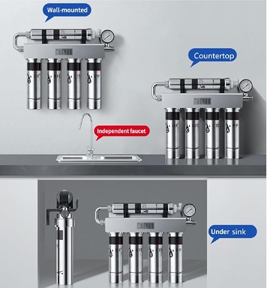 PaniFlow, Water Filter System, 5 Stages Ultrafiltration Water Purifier for Sink, Pur Water Filter, 90 L/H, Tankless Instant Water Purifier for House, Filter Replacement Indicator (Stainless Steel)