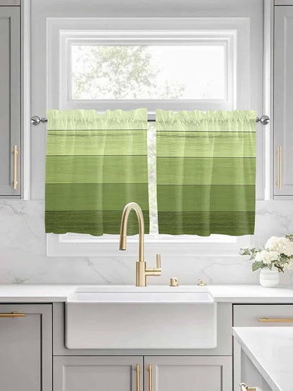Gradient Green Wooden Board Window Valance Curtains, Retro Country Wood Grain Light Filtering Kitchen Valance with 3-inch Rod Pocket for Living Room Bathroom Bedroom,2 Panel,27.5x24In