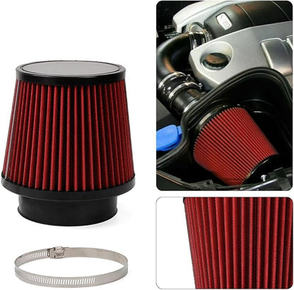 Red 3" 76mm Inlet Cone Replacement Dry Air Filter High Flow Car Performance Cold Air Intake Filter