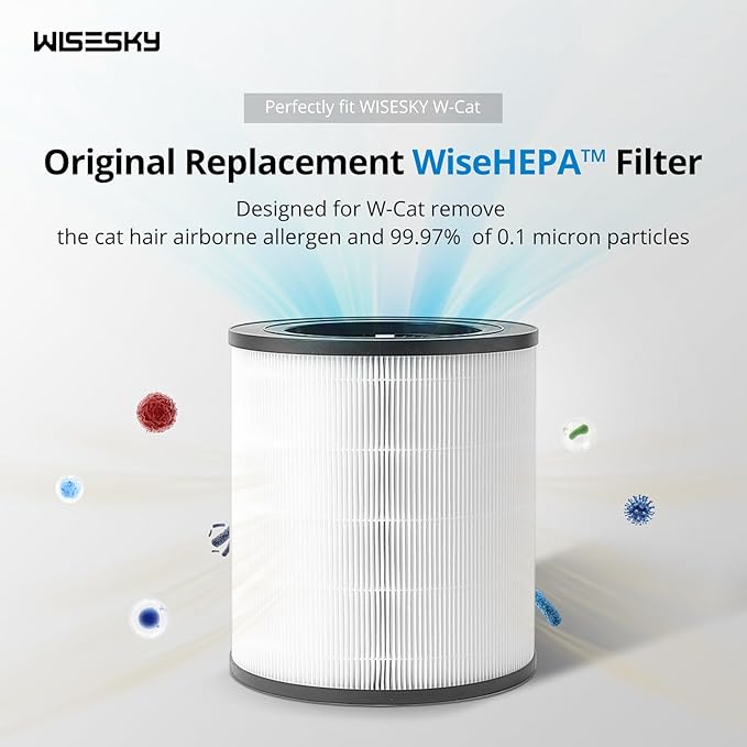 WiseHEPA Carbon Replacement Filter Compatible with WS360A Air Purifier, 9.33"L × 9.33"W × 10.39"H, Removes Pollen, Dust, Smoke, 1 Pack, White, Coverage 1644 sq.ft