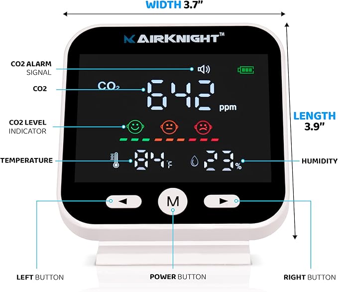 CO2 Monitor Indoor with Bonus Humidity & Temperature Readings | Carbon Dioxide Meter, Homebrewing - Carbon Dioxide Detector, Portable CO2 Detector, CO2 Meter Indoor, CO2 Sensor