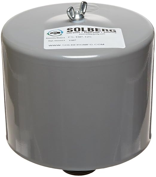 Solberg FS-19P-125™ Inlet Compressor Air Filter Silencer, 1-1/4" MPT Outlet, 6-5/8" Height, 6" Diameter, 70 SCFM, Made in the USA