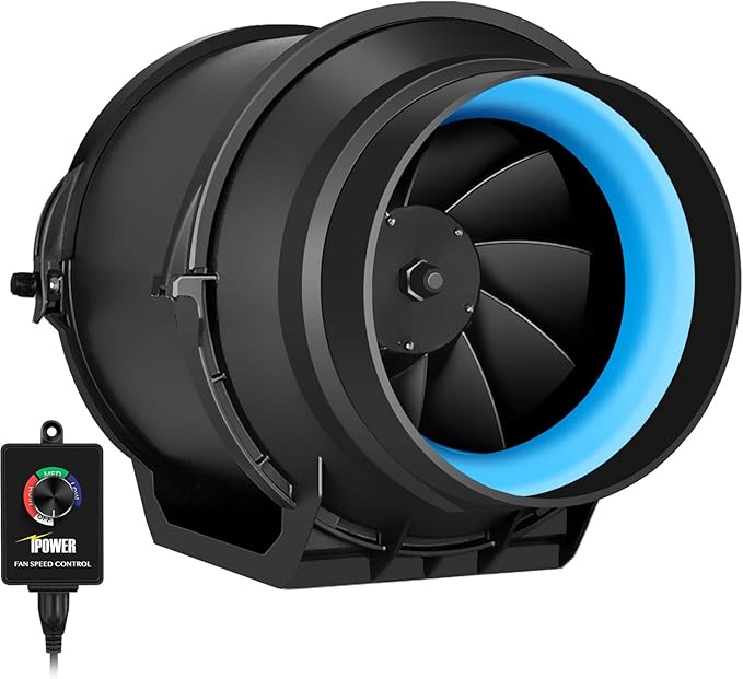 iPower GLFANXEXPSET6D25CHUMD 6 Inch 294 CFM Inline Filter 25 Feet Ducting with Fan Speed Controller and Temperature Humidity Monitor and Grow Tent Ventilation, Kits, Black