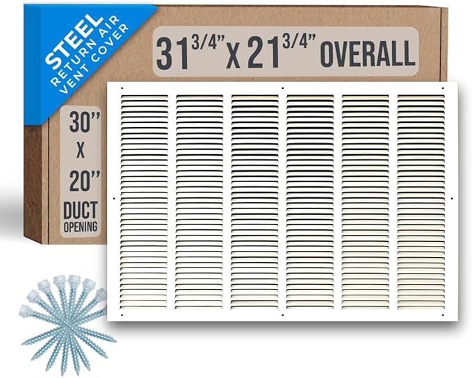 Fits 30x20 Duct Opening | Steel Return Air Grille by Handua | Vent Cover Grill for Sidewall and Ceiling | White | HVAC Cold Air Intake Grille | Outer Dimensions: 31.75"W X 21.75"