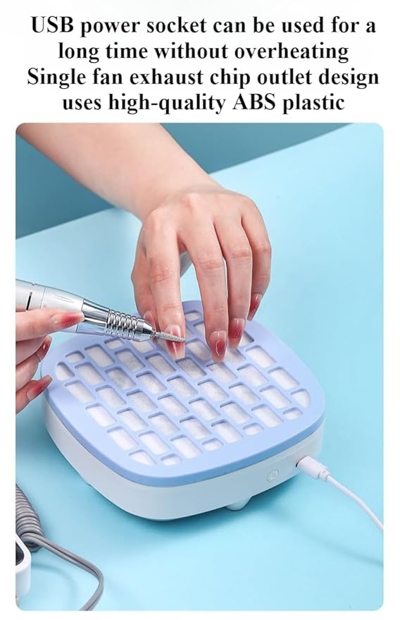 Mini Nail Dust Collector & Extractor Fan - Low Noise Portable Vacuum for Nail Drilling and Polishing, Compact Design with Magnetic Filter Cover for Home Salon (BLUE)