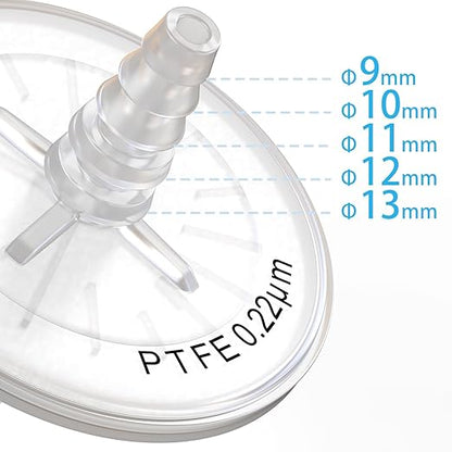 Air Venting Filter Sterile PTFE Hydrophobic Filter Disc 50mm 0.22μm with 7mm-13mm Stepped Hose and Barb Female Luer for Air Filtration, Individually Packed (5)