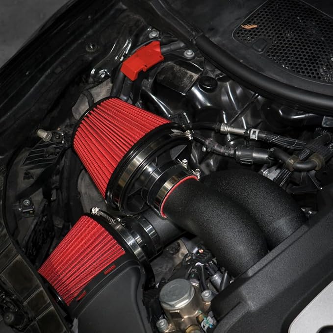 Universal 6" 152mm igh-Flow Air Filter, Reusable Cone Cold Air Intake, High Performance, Washable, Clamp-On Car High Flow Air Kit, Flange Diameter: 6 Inch, Filter Height: 7 Inch, Red