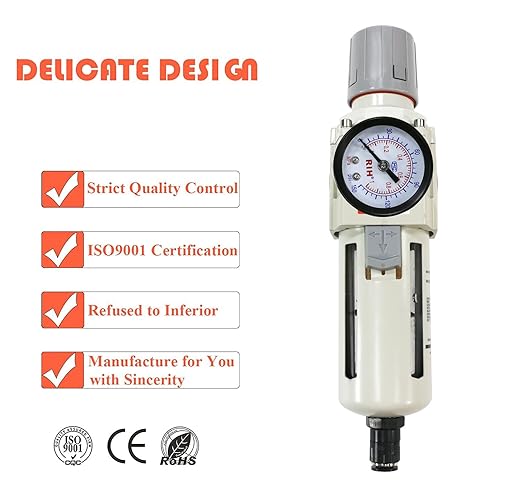 RIH Pneumatics 1/2"NPT Auto Drain Air Filter Pressure Regulator Combo Piggyback, air Pressure Regulator，Water Separator air Compressor(1/2"NPT)