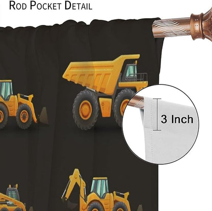 Kids Construction Window Curtains, Construction Machinery Equipment Mode of Transport Bulldozer Tractor Windows Curtain for Children Teens Room Decor 42x63in (30% Blackout)