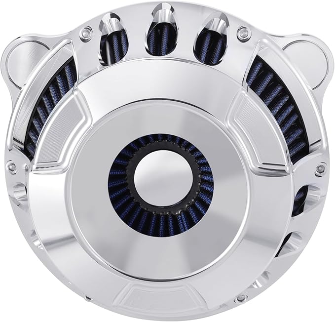 Motorcycle Air Filter Kit CNC Air Cleaner Intake Turbine System Fit for Harley Touring Street Glide Road King Trike 2008-2016, Softail 2016-2017 (C-Chromed Silver)