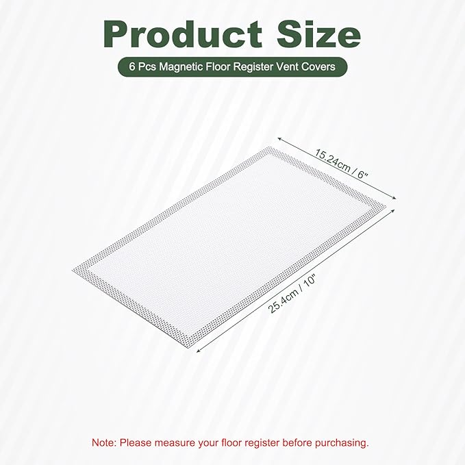 YOKIVE 6 Pcs Magnetic Floor Vent Covers, Floor Register Cover PVC Mesh Air Vent Screen Filters, Great for Home Floor, Wall, Ceiling, Catch Debris Hair Dust (White, 10-Inch x 6-Inch)