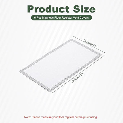 YOKIVE 6 Pcs Magnetic Floor Vent Covers, Floor Register Cover PVC Mesh Air Vent Screen Filters, Great for Home Floor, Wall, Ceiling, Catch Debris Hair Dust (White, 10-Inch x 6-Inch)
