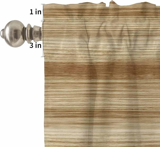 Kitchen Curtains Tiers and Valance Set of 3, Light Brown Wood Grain Light Filtering Window Curtain Set, Western Farmhouse Barn Door Rod Pocket Curtain Drapes for Cafe, Living Room, 36 Inches Tiers